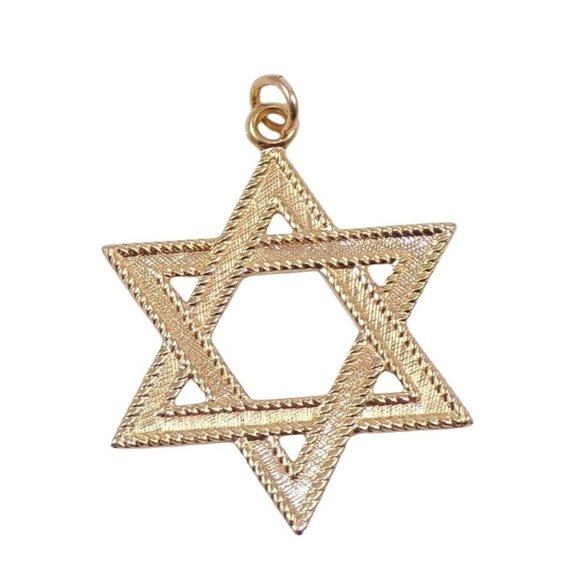 Solid 14K Yellow Gold Star of David Jewish Judaism Pendant